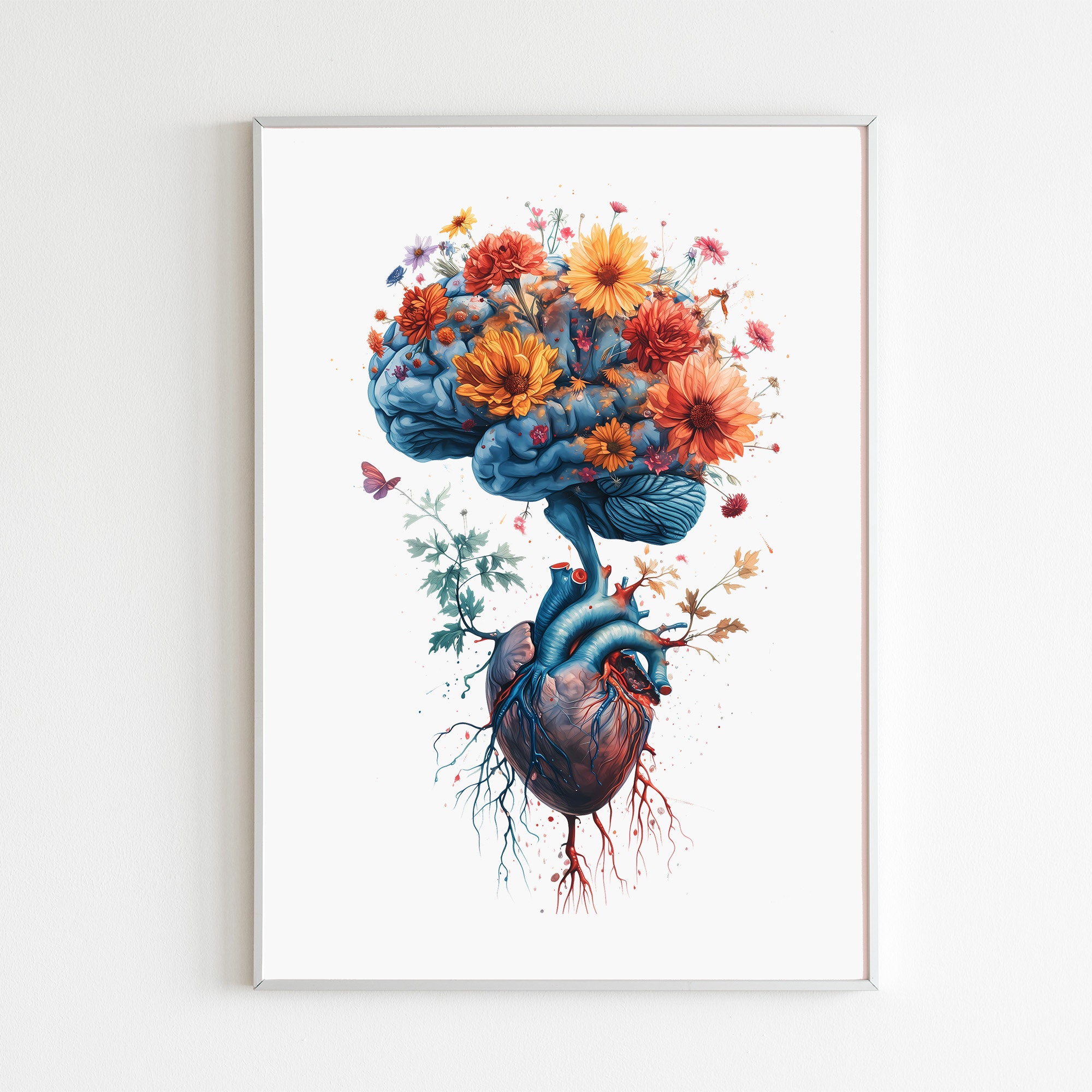 Heart and Brain Watercolor Art Print, Anatomical Brain Heart Print ...