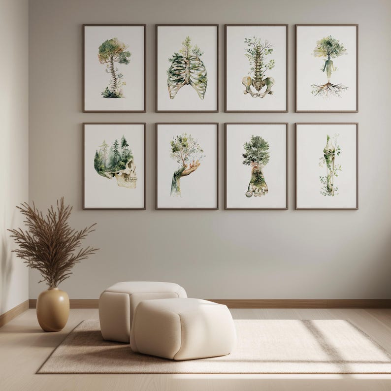 Botanical Anatomy Watercolor Set of 8 Prints, Human Body Artwork, Spine ...