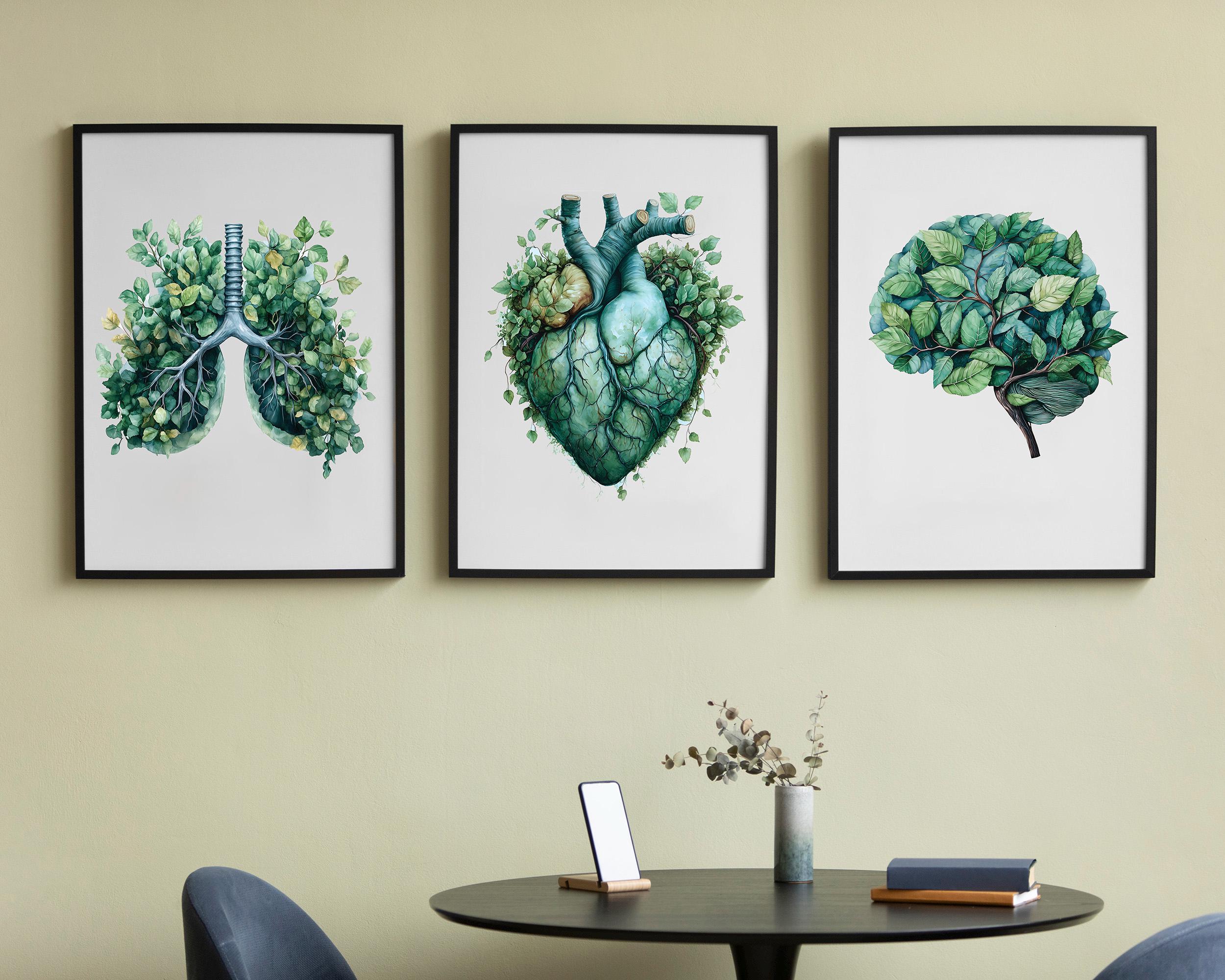Heart Brain Lungs Watercolor Art Print Set of 3, Printable Human ...