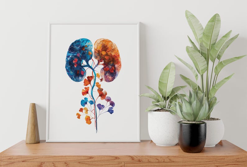Anatomía del riñón arte impresión urólogo oficina decoración floral ...