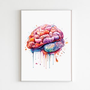 Aquarell Gehirn Blume Kunstdruck, Anatomisches Cerebrum Botanisches Poster, Medizinisches Kunstwerk Wohnkultur, Florale Neurologie Anatomie Illustration