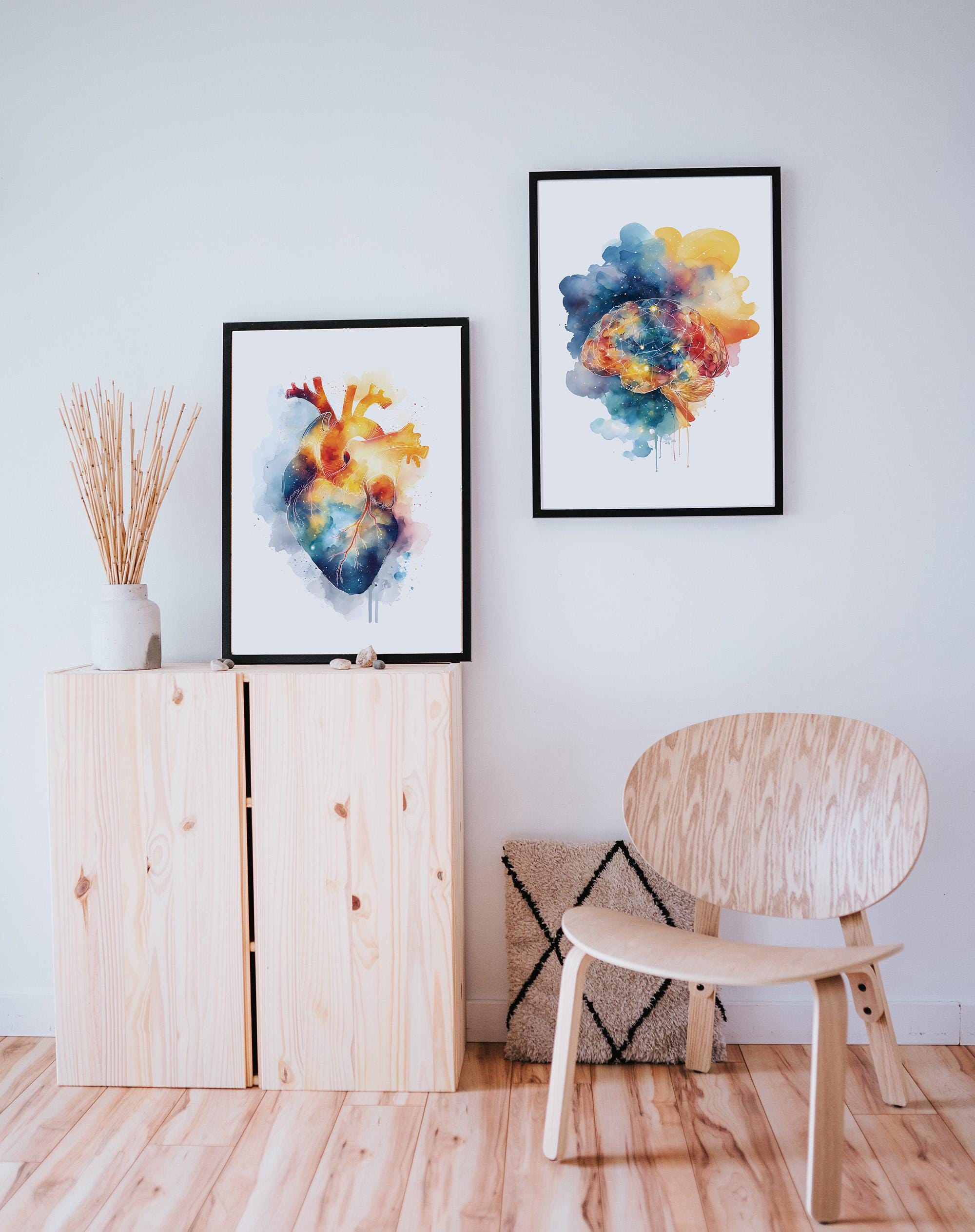 Brain Lungs Heart Poster Watercolor Anatomy Prints Set of 3 Wall Art ...
