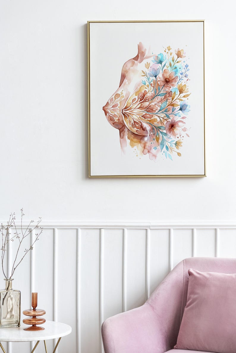 Floral Breast Art Set of 3 Prints, Women's Clinic Wall Decor, Botanical ...