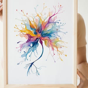 Neuron Art Print, Abstract Brain Cell Anatomy Poster, Watercolor ...