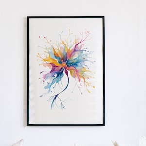 Neuron Art Print, Abstract Brain Cell Anatomy Poster, Watercolor ...