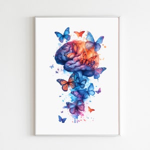 Brain Art Print Acuarela Brain Wall Art Demencia, Alzheimer, Decoración de pared de neurología, Regalo de terapeuta ocupacional para arte clínico psiquiatra