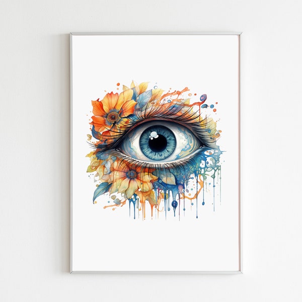 Impression d’art aquarelle d’oeil humain, impression anatomique d’oeil, décor médical de mur d’ophtalmologiste, cadeau d’optométriste