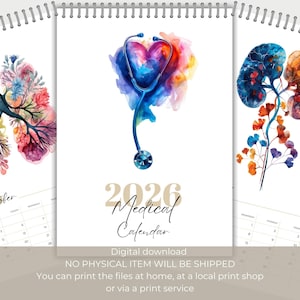 Calendario médico imprimible 2026. Regalo para estudiantes de medicina. Anatomía y fisiología humana. Regalo para la facultad de medicina para futuros médicos.