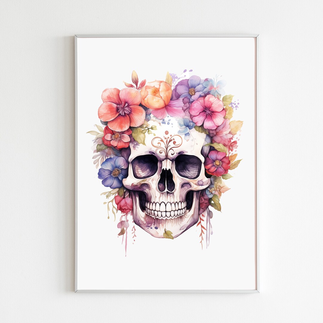 Skull Art Print, Floral Anatomy Wall Art, Medical Office Decor