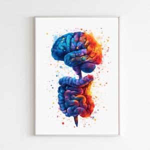 Gehirn gut Aquarell Kunstdruck, buntes anatomisches Gehirn Druck, Darm Gesundheit Kunst, medizinische Wanddekoration, Gastroenterologen Geschenk