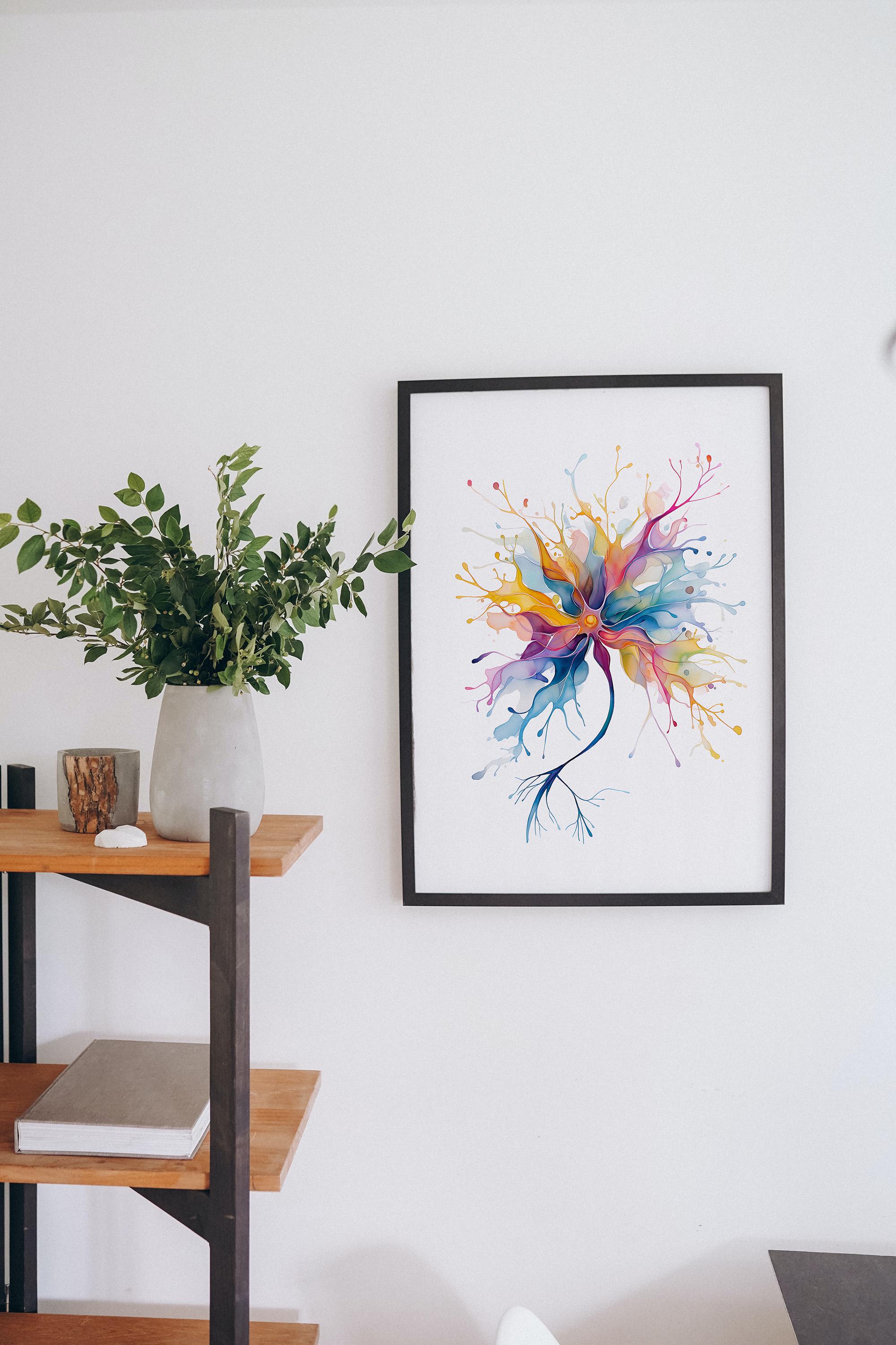 Neuron Art Print, Abstract Brain Cell Anatomy Poster, Watercolor ...
