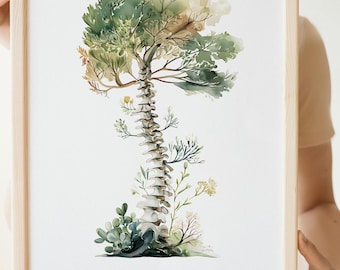 Spine Tree Poster, Botanical Chiropractic Art Print, Physical Therapy Office Decor, Chiropractor Gift For Doctor, Physiotherapy Artwork Gym