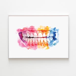 Teeth Art Watercolor Dental Artwork, Dentist Painting Printable Orthodontic Poster, Dental Hygienist Gift for Dentist Assistant Office Decor