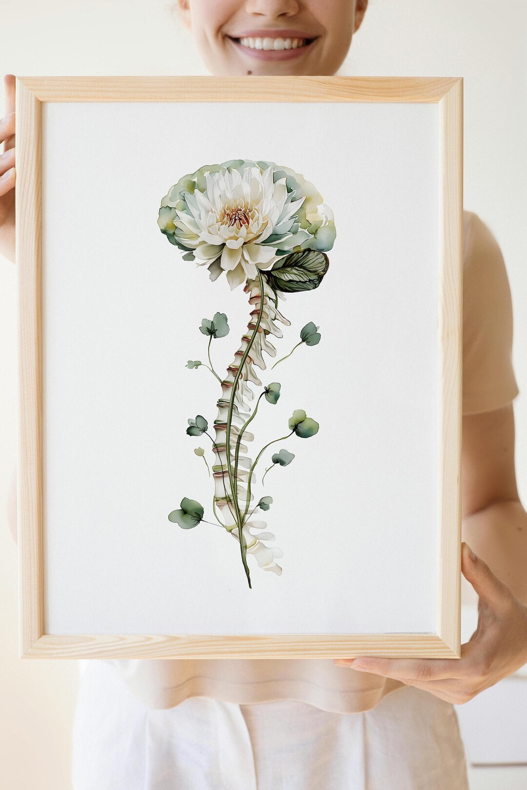 Brain Lotus Wall Art Print, Spinal Cord Anatomy Decor, Watercolor ...