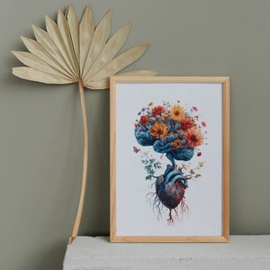Heart and Brain Watercolor Art Print, Anatomical Brain Heart Print ...