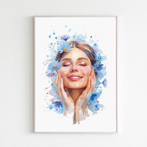 Spa Art Print Female Watercolor Portrait Beauty Salon Wall Art Printable Massage Therapist Poster Esthetician Gift for Cosmetologist Decor