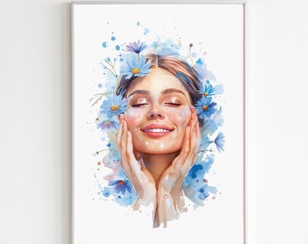 Spa Art Print Female Watercolor Portrait Beauty Salon Wall Art Printable Massage Therapist Poster Esthetician Gift for Cosmetologist Decor