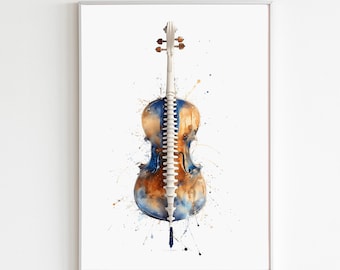 Spine Music Wal Art Print, Spinal Cord Watercolor Painting, Colorful Chiropractic Poster, Back Pain Somatic Healing Artwork Digital Download