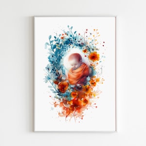 Baby in Womb Printable Wall Art Midwife Wall Art Print Obgyn Office Decor Neonatal Nurse Practitioner Gift for Doula Midwife Baby Painting