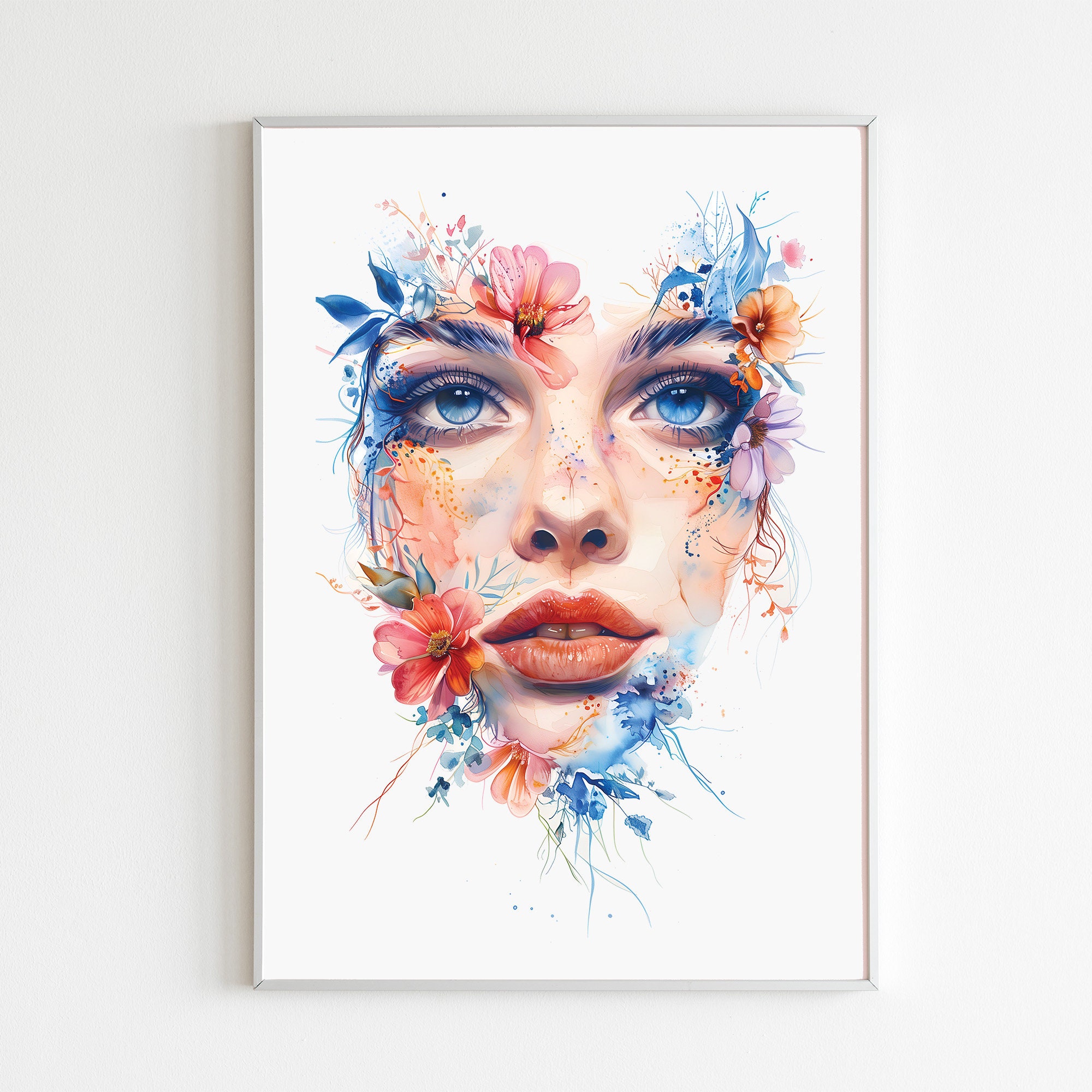 花の顔の水彩画アートプリント、皮膚科医へのエステティシャンギフト