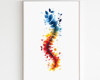 Spine Anatomy Watercolor Wall Art, One Line Drawing Vertebral Column Poster, Medical Student Illustration Print, Physical Therapy Printable