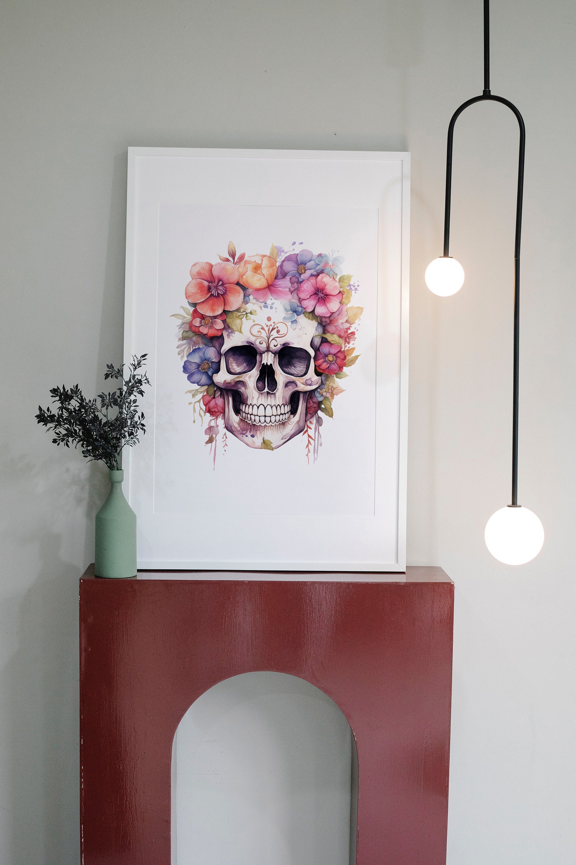 Skull Art Print, Floral Anatomy Wall Art, Medical Office Decor