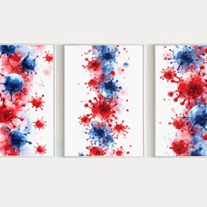 Virus Cells Watercolor Art Set Of 3, Microbiology Prints, Biomedical Science Digital Print, Scientific Wall Printable, Modern Medical Poster