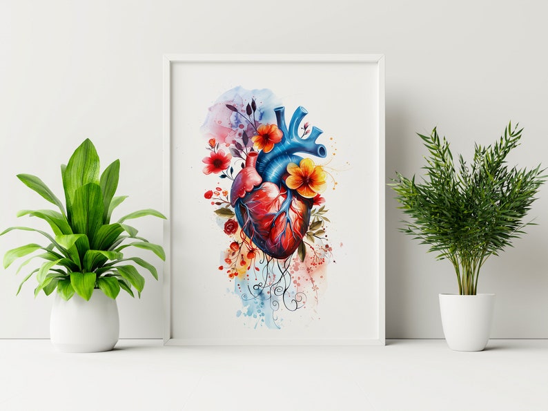 Anatomical Colorful Heart Art Print Floral Heart Wall Art Anatomy ...