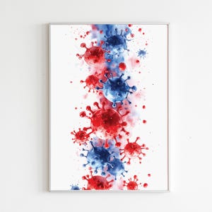 Virus Cells Watercolor Art Print, Microbiology Prints, Biomedical Science Digital Artwork, Scientific Wall Printable, Modern Medical Poster