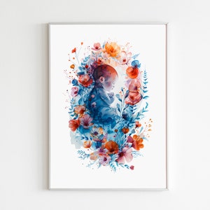 Impresión de arte de pared de bebé en el útero, regalo de partera para cartel de doula, regalo de obgyn para regalo de enfermera practicante neonatal imprimible
