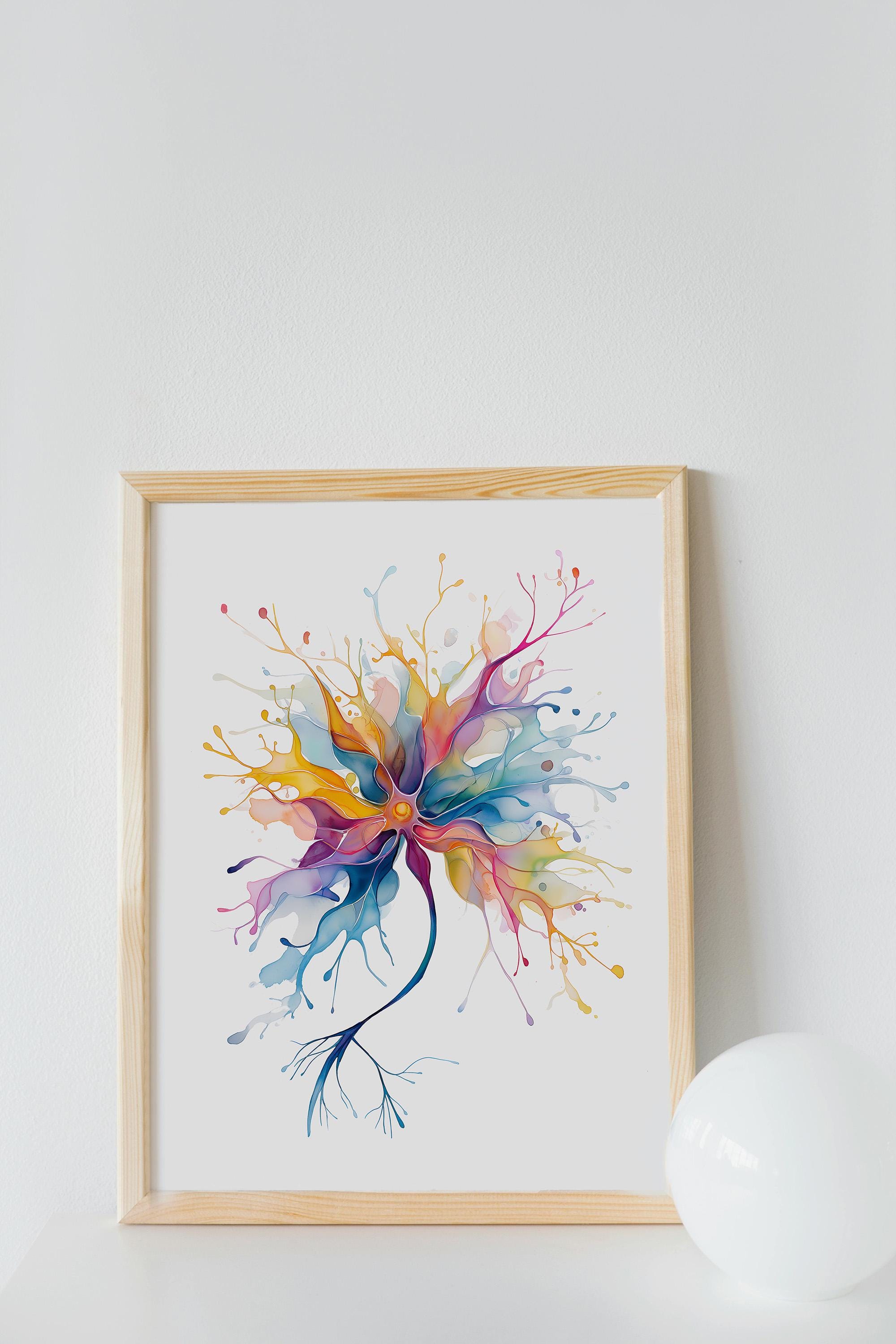 Neuron Art Print, Abstract Brain Cell Anatomy Poster, Watercolor ...