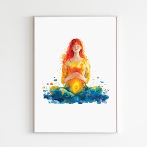 Schwangere Göttin Kunstdruck, Aquarell Mutterleib Illustration, Heilige Befruchtung Grafik, Doula Büro Dekor, Hebammen Geschenk, Empfängnis Poster