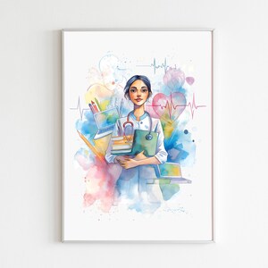 Nurse Watercolor Art Print, Medical Student Poster Digital Download, Nurse Practitioner Back To School Gift For Doctor, Nursing Graduate Art
