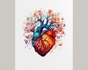Floral Heart Art Poster, Heart Watercolor Wall Art, Heart Surgeon Gift for Cardiologist Office Decor, Human Anatomy Art Print Heart Posters