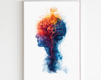 Human Brain Art Print Brain Watercolor Medical Science Art Neuroscience Wall Decor Psychologist Gift for Neurologist Poster
