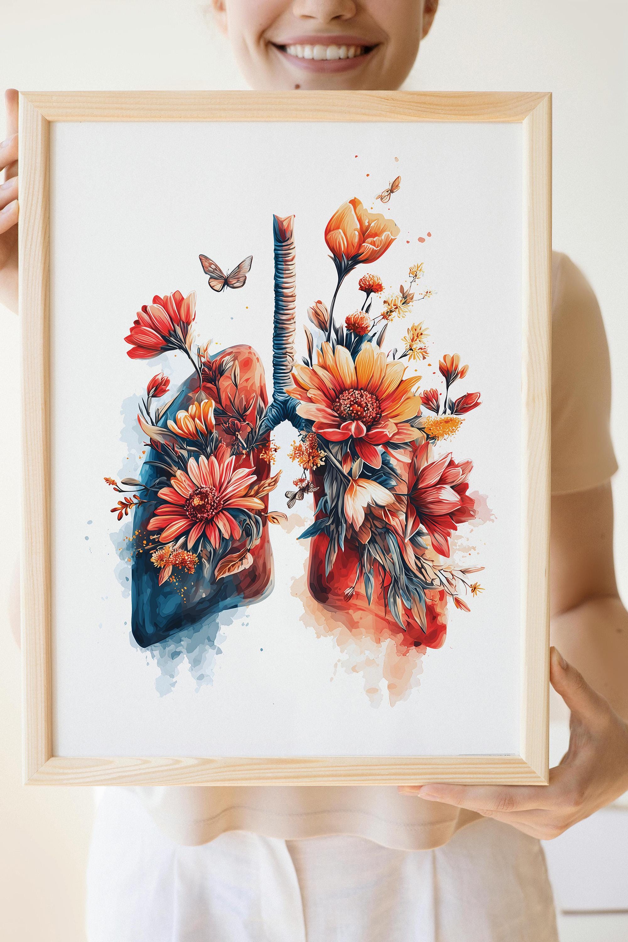 Floral Brain Lungs Heart Poster Watercolor Anatomy Prints Set of 3 Wall ...