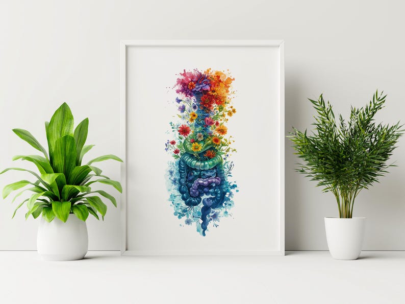 Digestive System Watercolor Print, Gut Health Anatomy Art, Floral ...