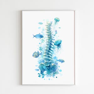 Ocean Spine Art Print, Chiropractic Office Decor, Massage Therapist Gift, Watercolor Human Anatomy Artwork (Digital Download)