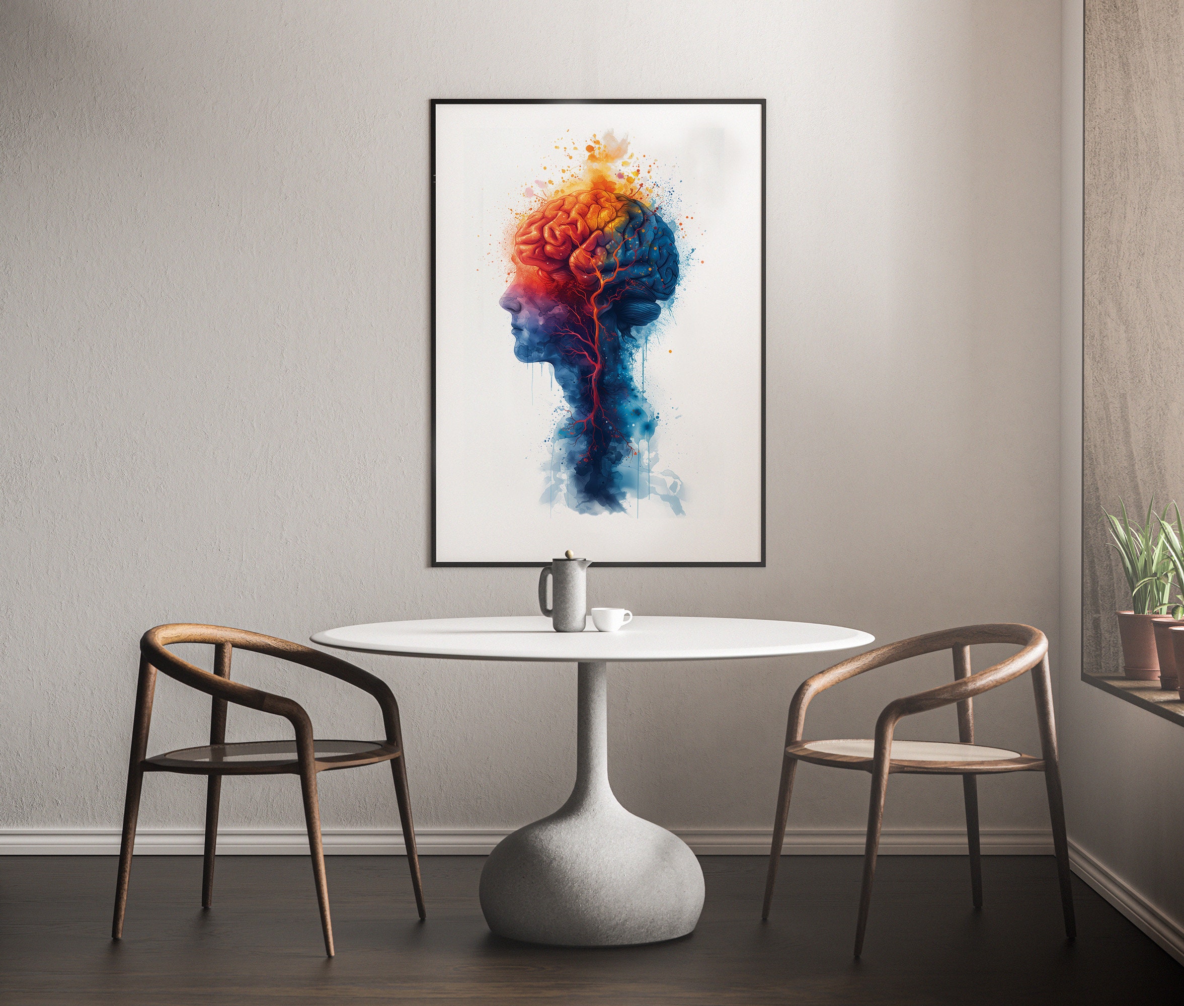 Human Brain Print - Sagittal - 8.5 x 8.5 Aquarel Brain Art - Kleurrijke Neurologie, Neurowetenschappen en Psychologie Artwork door J. Sayuri - België