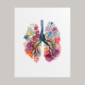 Floral Lungs Art Poster, Lung Watercolor Wall Art, Pulmonologist Gift for Respiratory Therapists Office Decor, Anatomy Art Print Lung