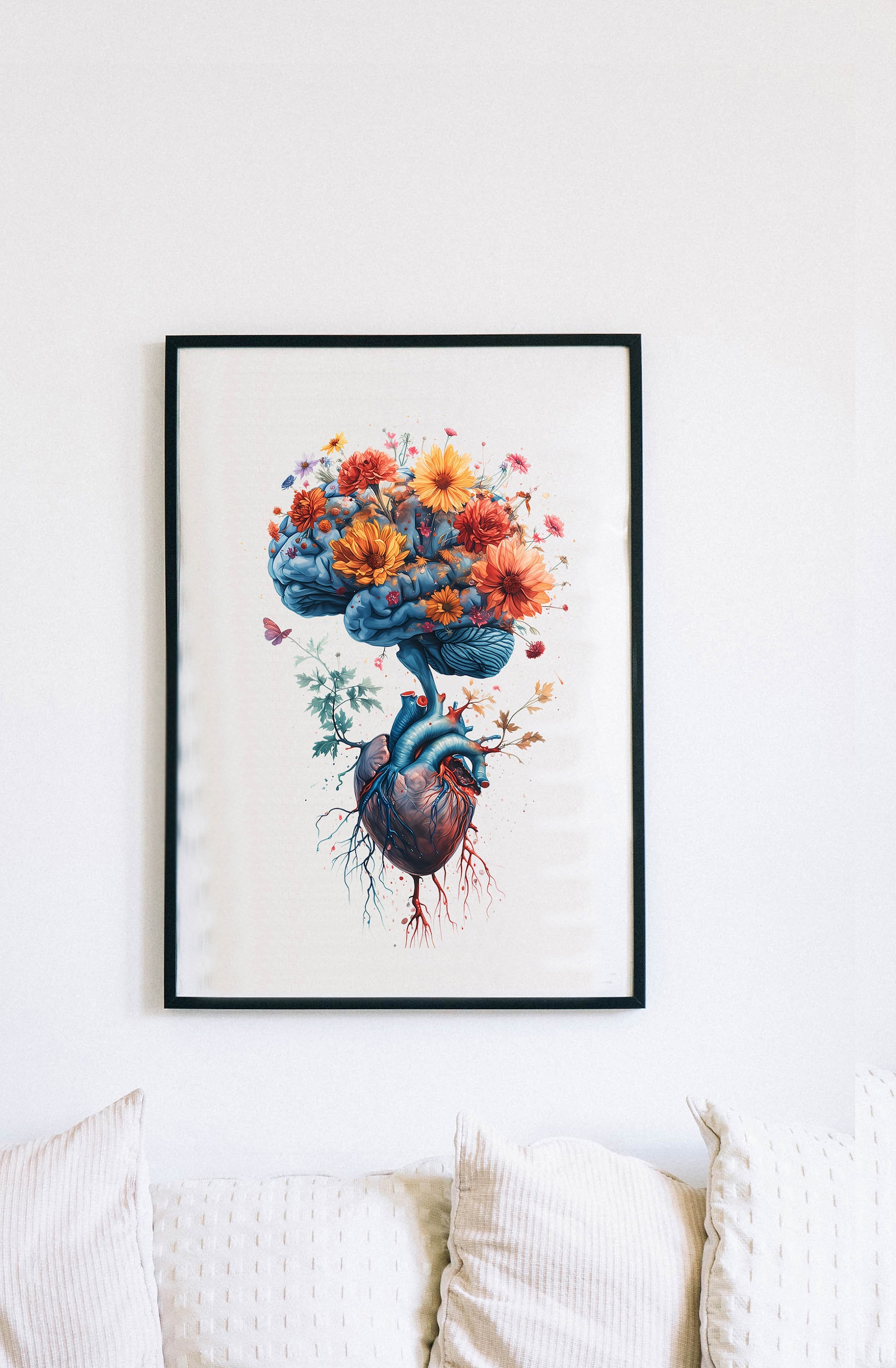 Heart and Brain Watercolor Art Print, Anatomical Brain Heart Print ...