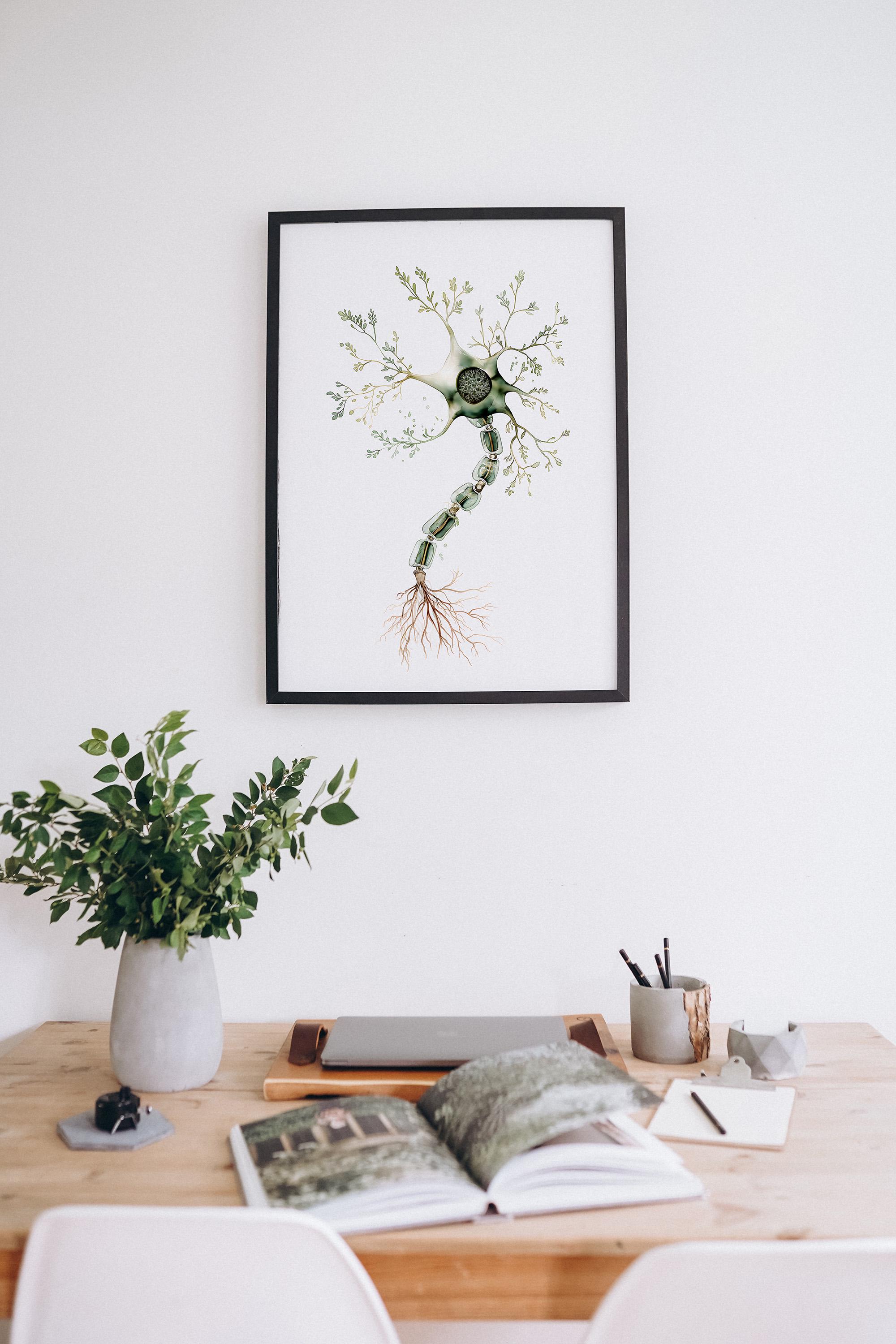 Neur Mural Neuron Watercolor Art Print, Abstract Brain Cell Decor, Anatomical ...