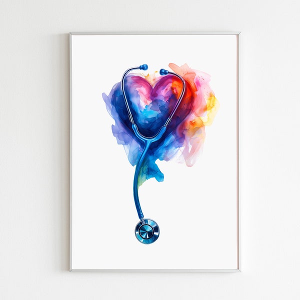 Stethoscope Art Print, Medical Art, Doctor Office Decor, Stethoscope With Heart Art, Gift for Medicine Student, Nurse Wall Decor