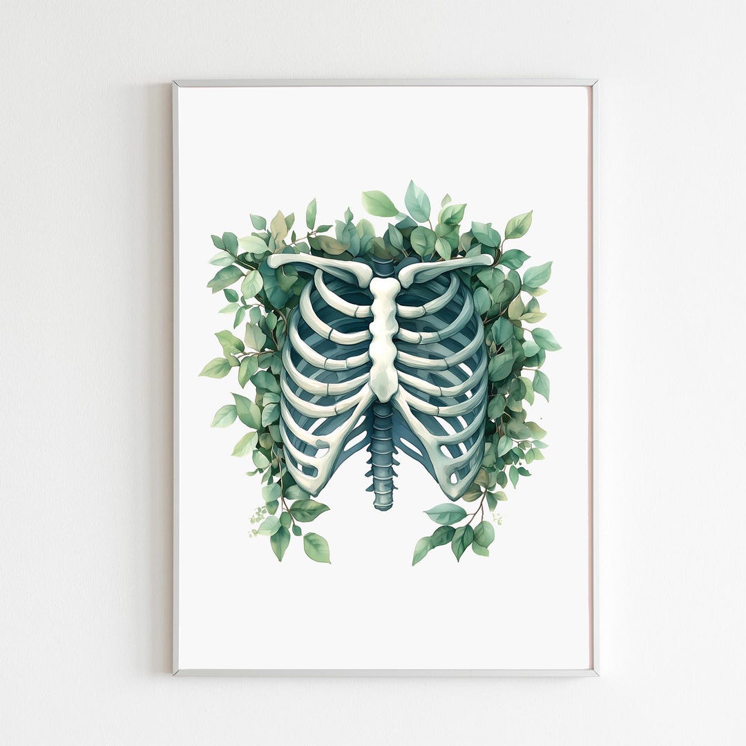 Rib Cage Watercolor Art Print, Botanical Human Anatomy Painting ...
