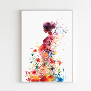 Pregnancy Art Print, Pregnant Woman Wall Art, Midwife Gift for Doula Poster, Obgyn Gift For Neonatal Nurse Practitioner Gift Printable