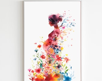 Pregnancy Art Print, Pregnant Woman Wall Art, Midwife Gift for Doula Poster, Obgyn Gift For Neonatal Nurse Practitioner Gift Printable