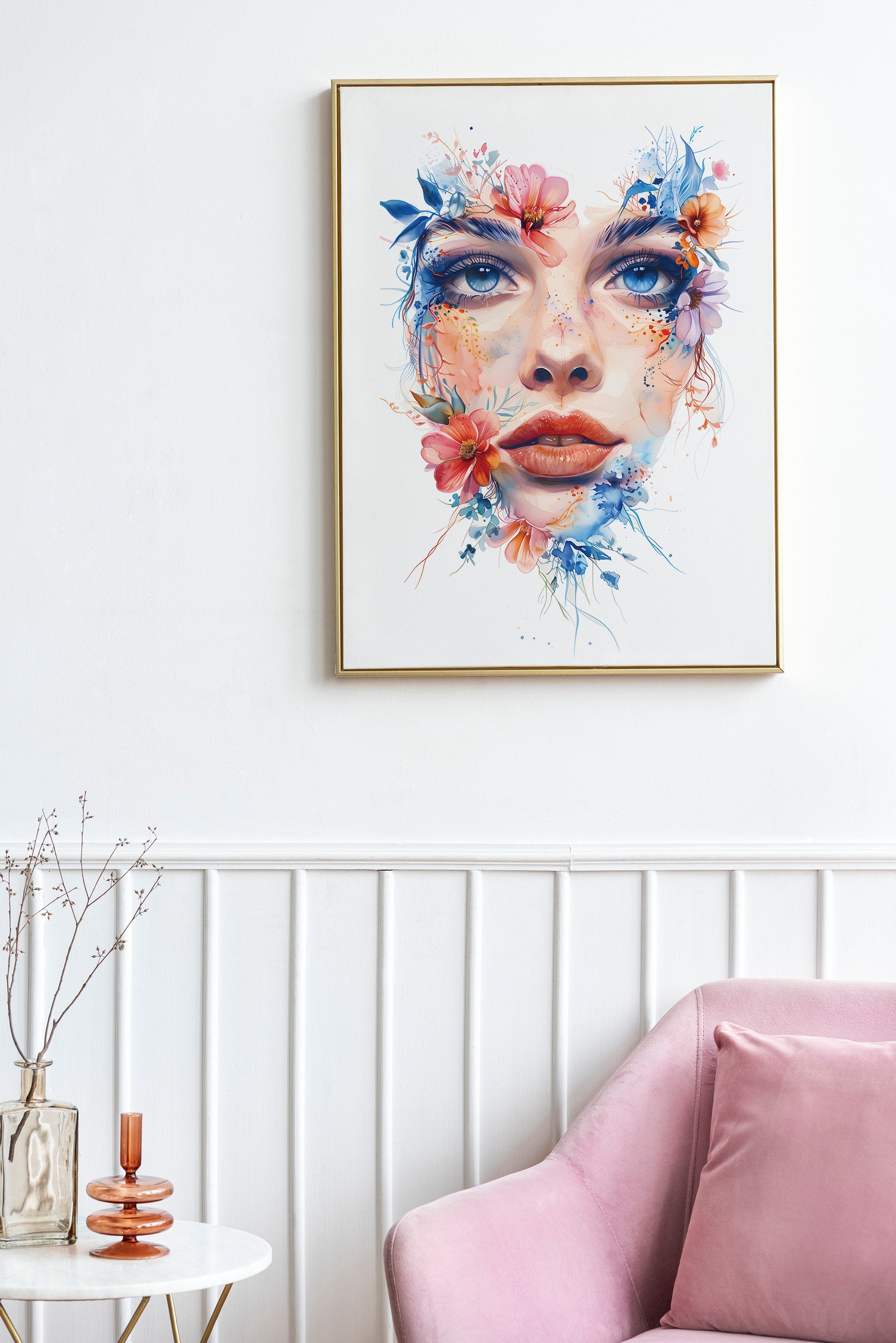 水彩画　絵画　 「化粧直し」 5428eb008bd57c6f525e8c95ee814a