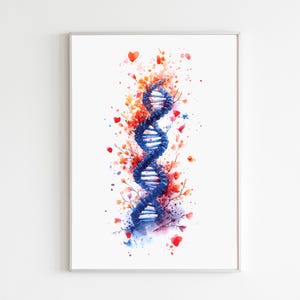 Floral DNA Strand Watercolor Art, Botanical Genetics Sequence Design, Abstract Helical Structure Drawing, Chromosome Chain Thread Science
