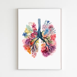 Floral Lunge Aquarell Art Print, Anatomische Lunge Blumendruck, Pulmologen Medizinisches Wanddekor