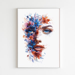 Impresión de cuidado de la piel, impresiones de dermatología, decoración de spa médico para clínica de belleza, póster de cara con flores, arte de pared imprimible, carteles de comediante